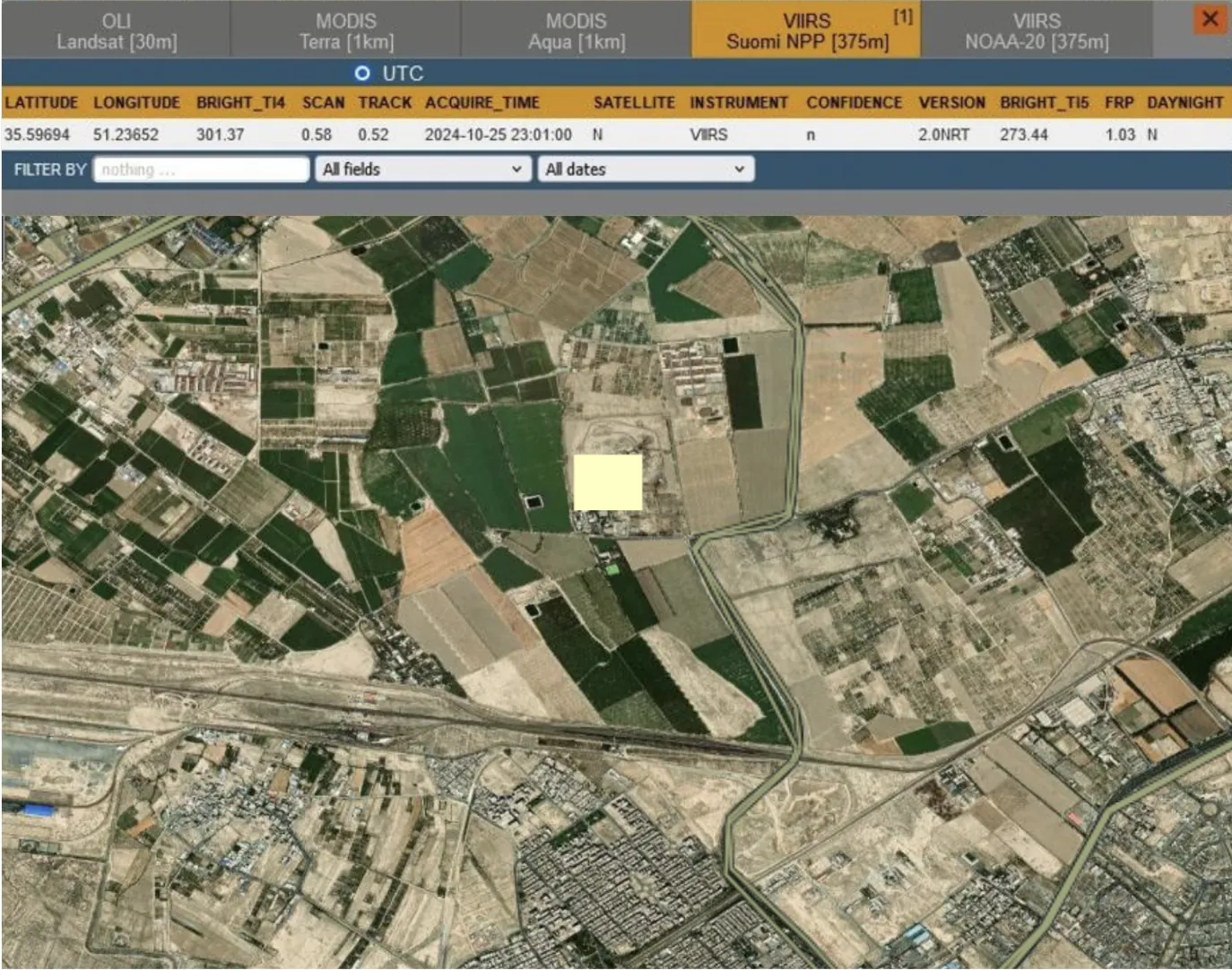 VIIRS alert north of Eslamshahr