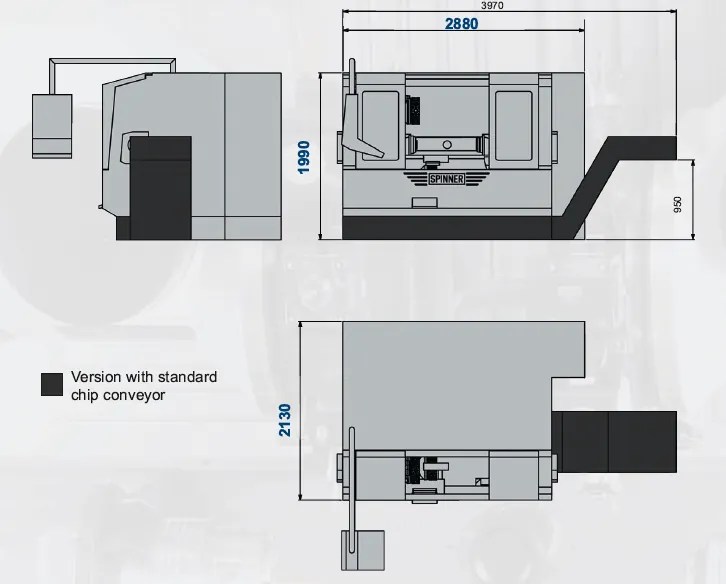 Spinner MC chip-conveyor configuration drawing