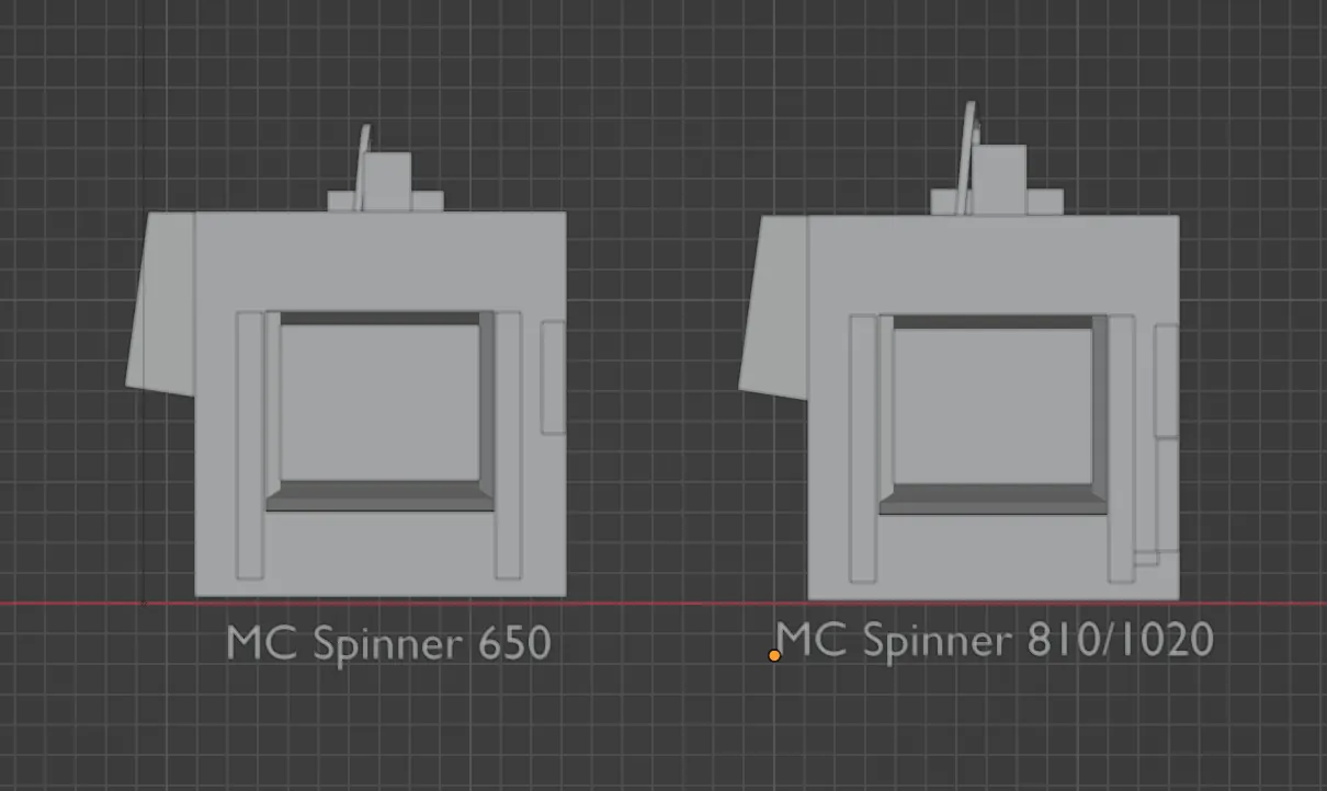 Front comparison of modeled Spinner MC machines