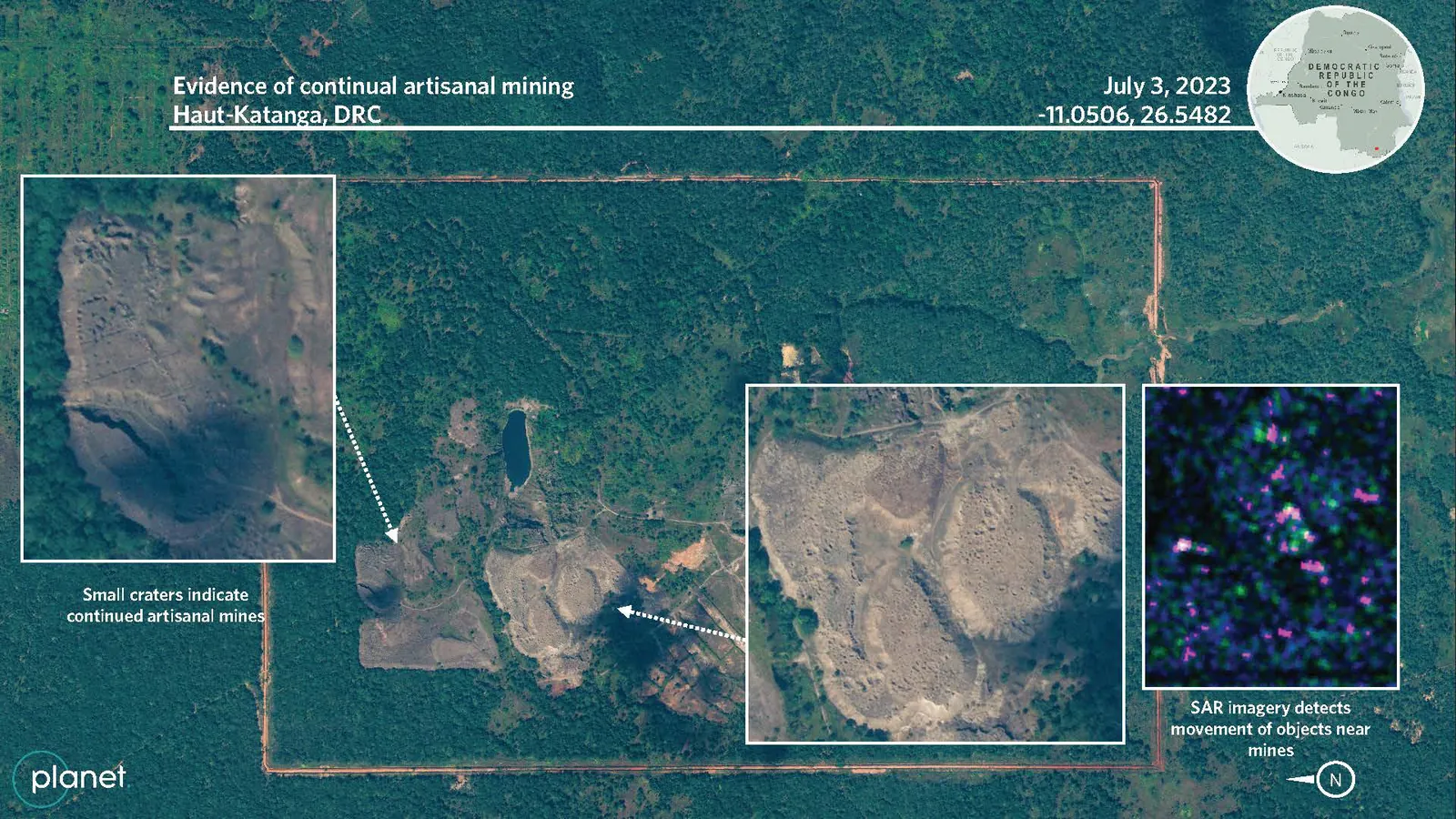 Evidence of artisanal mining at Shinkolobwe